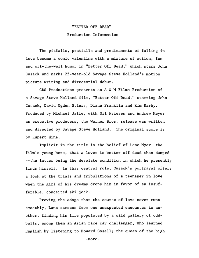 Better Off Dead press kit notes collectible (photo 12)