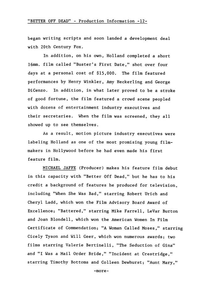 Better Off Dead press kit notes collectible (photo 23)