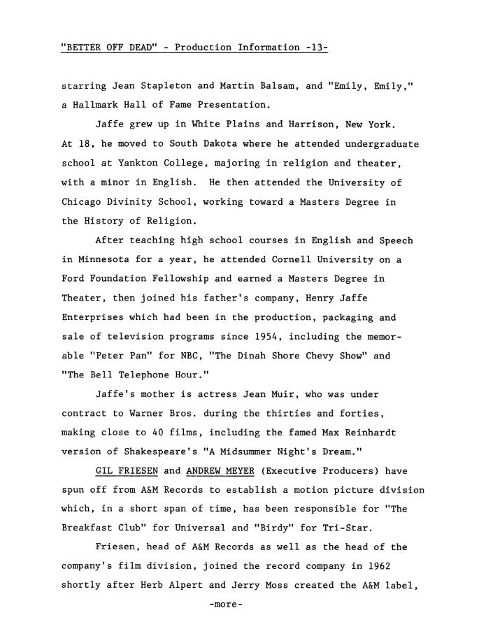 Better Off Dead press kit notes collectible (photo 24)