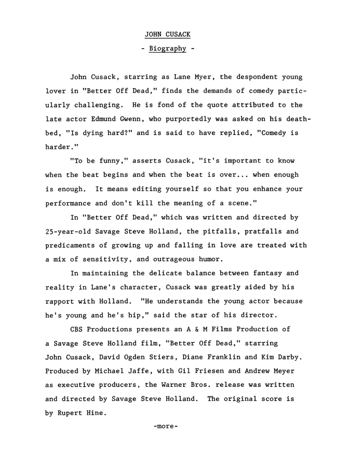 Better Off Dead press kit notes collectible (photo 30)